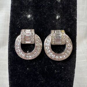 Vintage Avon "City Lights" Rhinestone and Silver Tone Door Knocker Earrings